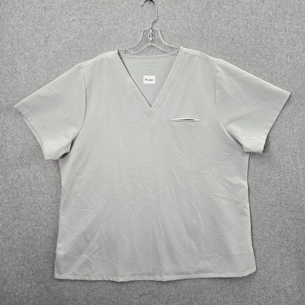 Mandala Women Scrub Top 2XL Gray Woven Equa Tek Short Sleeve Pocket Shirt‎